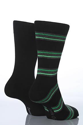 Mens 2 Pair SockShop Double Stripe Cotton Socks With Gentle Grip 25% OFF Green 12-14