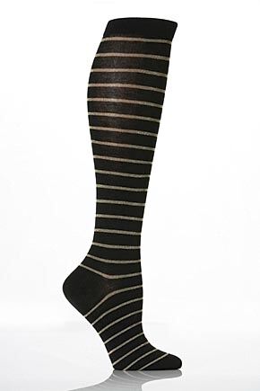 Ladies 1 Pair Elle Lurex Stripe Knee Highs 25% OFF Burgundy Str 4-7