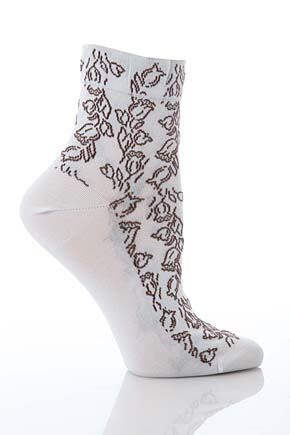 Ladies 1 Pair Levante Flower Design Crew Socks 33% OFF Silver