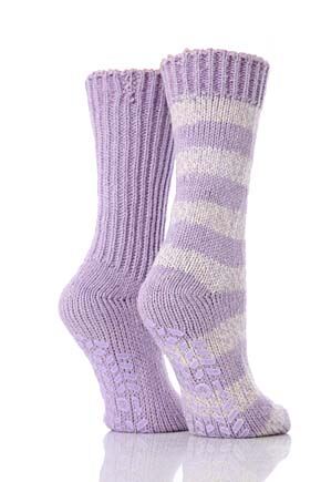 Ladies 2 Pair Totes Natural Marl Rib & Stripe Socks Twin Pack In 4 Colours Cream