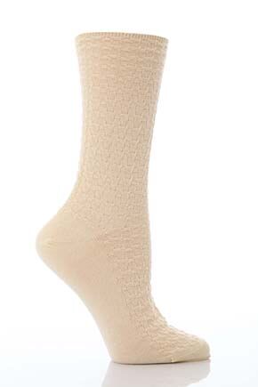 Ladies 1 Pair Levante 100% Cotton Textured Socks In 5 Colours White