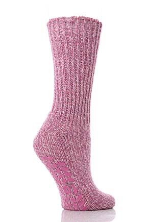 Ladies 1 Pair Totes Natural Wool Marl Tweed Rib Socks In 3 Colours Lilac