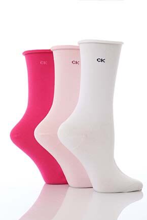 Ladies 3 Pair Calvin Klein Roll Top Socks In 13 Colours Blues