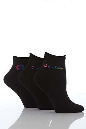 Ladies 3 Pair Calvin Klein Foil Logo Anklets In 3 Colours Blue-White-Black