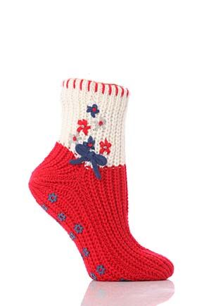 Ladies 1 Pair Totes Rib Embroidered Slipper Socks In 2 Colours Black