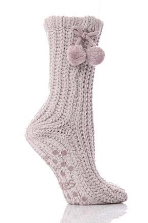 Ladies 1 Pair Totes Chunky Chenille With Pom Pom In 4 Colours Mole