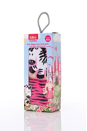 Girls 2 Pair Totes Tots Zebra Slipper Socks