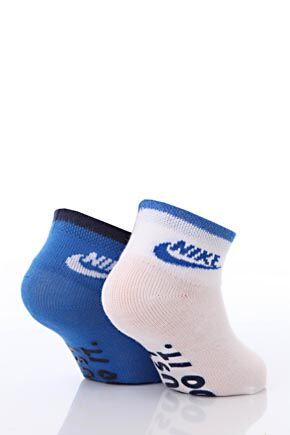 Boys 2 Pair Nike Little Kids Anti Slip Bootie Socks White & Blue L