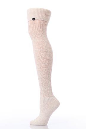 Ladies 1 Pair Calvin Klein Turn Cuff Cable Knit Over the Knee Socks In 3 Colours Tin