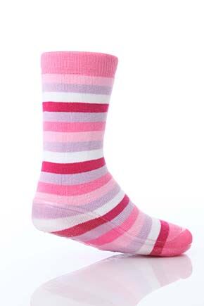 Girls 1 Pair SockShop Striped Gripper Slipper Socks Pink 7.5-8.5