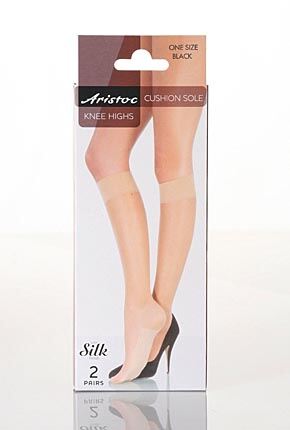 Ladies 2 Pair Aristoc Cushion Sole Knee Highs With Silk Finish Black