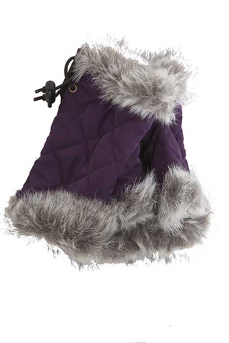 Ladies SockShop Bright Nylon Quilted Handwarmers With Fur Trim Purple