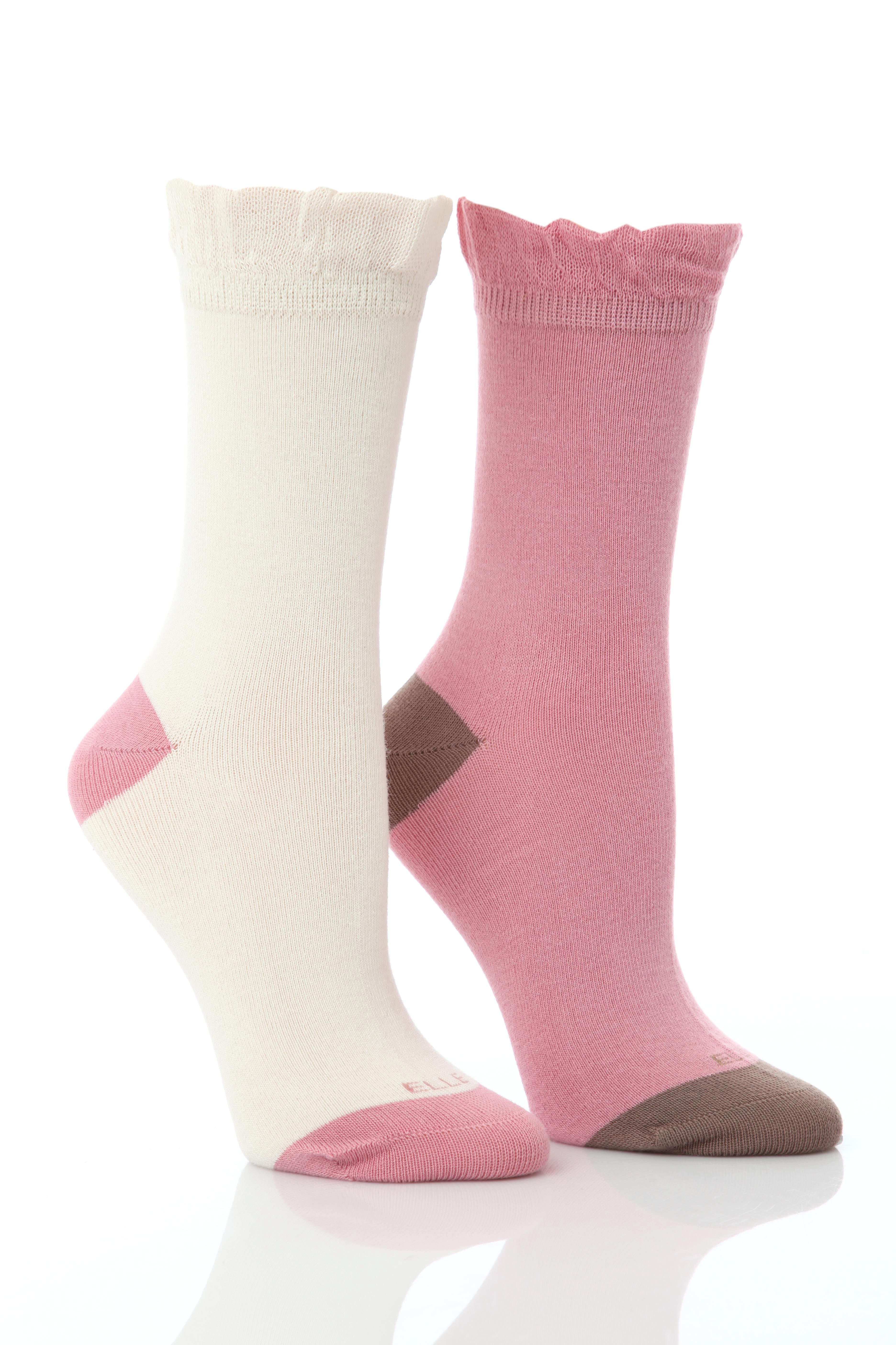 Ladies 2 Pair Elle Plain Bamboo Socks With Frilly Gentle Grip Welt In 2 Colours Vintage Lilac