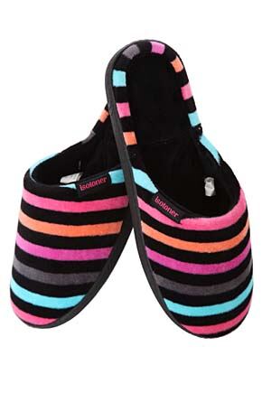 Ladies 1 Pair Isotoner Striped Mule Slippers with Black Lining Black Large