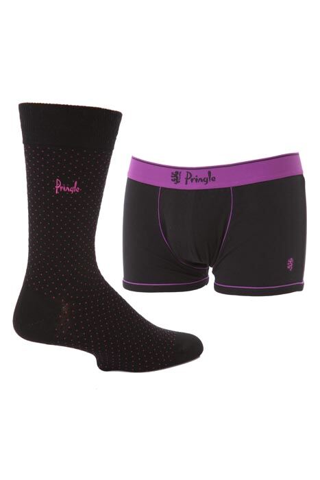 Mens Pringle Dots Sock And Boxer Gift Set Black - Purple M