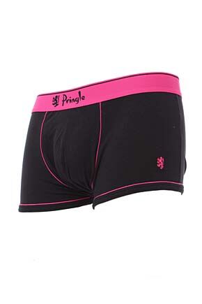 Mens 1 Pack Pringle Black Fashion Trunks Hot Pink With Contrast Waistband & Binding Hot Pink S
