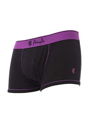 Mens 1 Pack Pringle Black Fashion Trunks With Purple Contrast Waistband & Binding Purple M