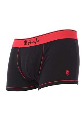 Mens 1 Pack Pringle Black Fashion Trunks Red With Contrast Waistband & Binding Red S