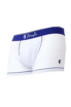 Mens 1 Pack Pringle White Fashion Trunks With Cobalt Blue Contrast Waistband & Binding Cobalt Bl