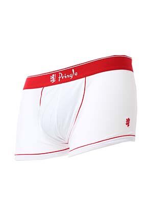Mens 1 Pack Pringle White Fashion Trunks With Red Contrast Waistband & Binding Red M