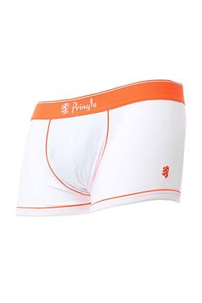 Mens 1 Pack Pringle White Fashion Trunks With Orange Contrast Waistband & Binding Orange M