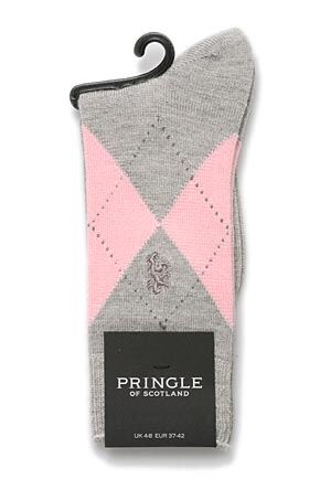 Ladies 1 Pair Pringle of Scotland 85% Cashmere Argyle Pattern Socks In 4 Colours Grey