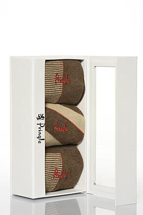 Mens 3 Pair Pringle Tie Design Patterned Socks Gift Box Brown