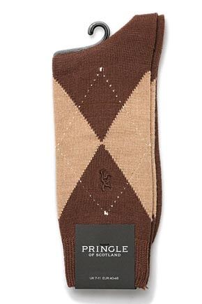 Mens 1 Pair Pringle of Scotland 80% Cashmere Argyle Pattern Socks In 4 Colours Brown
