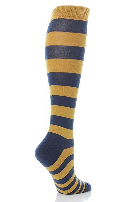 Ladies 1 Pair John Smedley Alsac Varied Stripe Long Socks In 4 Colours Midnight