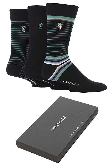 Mens 3 Pair Pringle of Scotland Bamboo Gift Box In 3 Designs Black