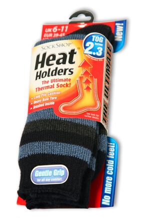 Mens 1 Pair SockShop Heat Holders Striped 2.3 Tog Thermal Socks In 2 Colours Charcoal