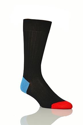 Mens 1 Pair Pantherella Rib Cotton Lisle Socks With Contrast Heel & Toe 25% OFF Dark Grey Mix 6.