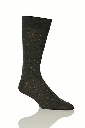 Mens 1 Pair Pantherella Traditional Pindot Design Cotton Lisle Socks In 4 Colours Dark Brown Mix 6.5