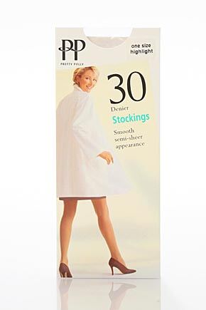Ladies 1 Pair Pretty Polly 30 Denier 100 Nylon Smooth Semi Sheer Hold Ups In 3 Colours Sherry One Size