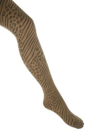 Ladies 1 Pair SockShop Two Tone Animal Print Tights Large - Brown