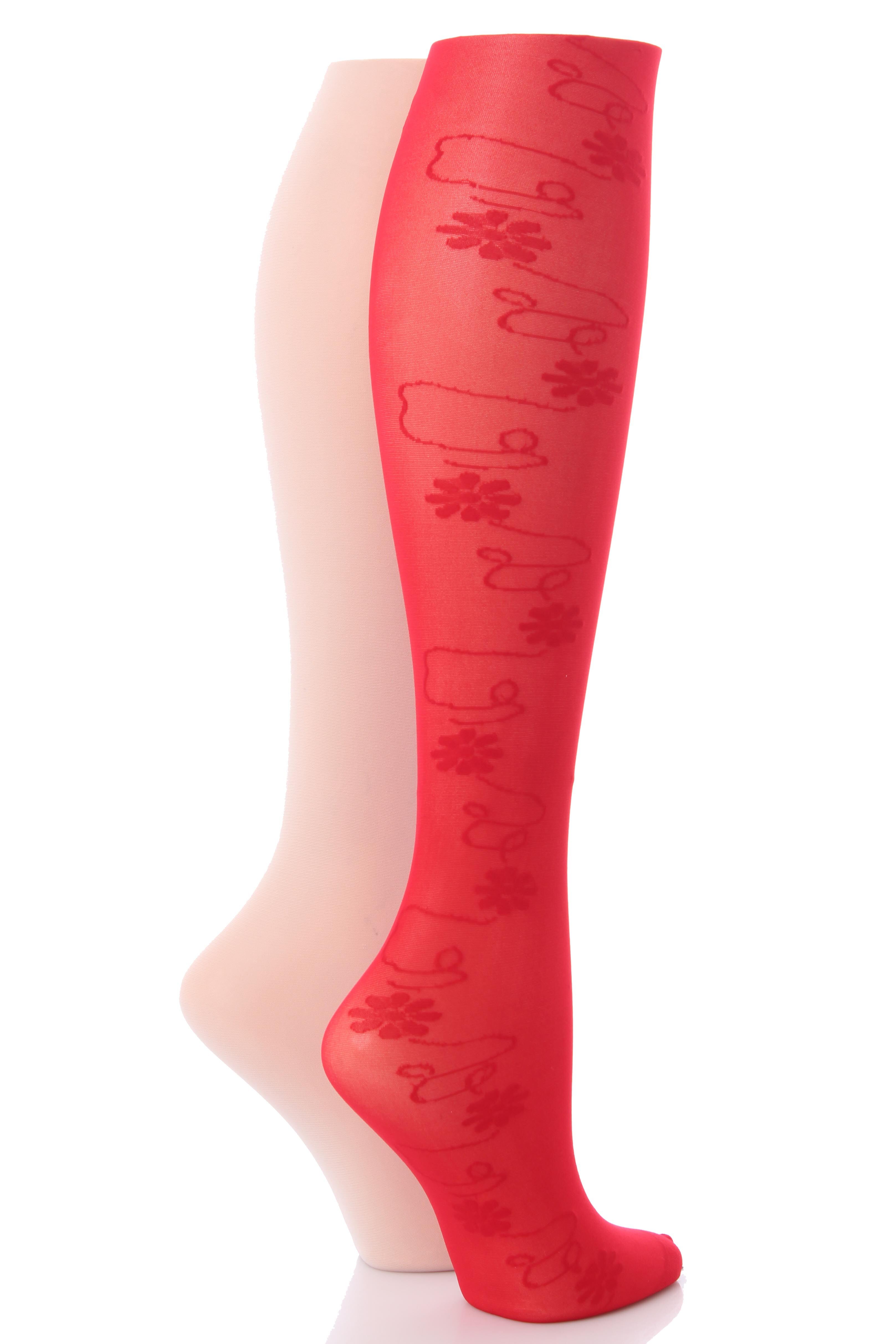 Girls 2 Pair Little Ladies Party Tights In Hand Bag Gift Box In 3 Colours Red - Cream 2-4