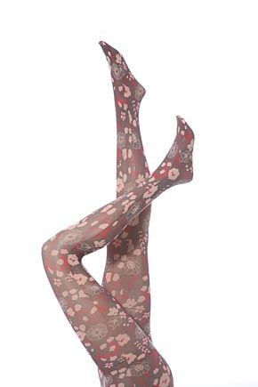 Ladies 1 Pair Silky Oriental Blossom Tattoo Tights