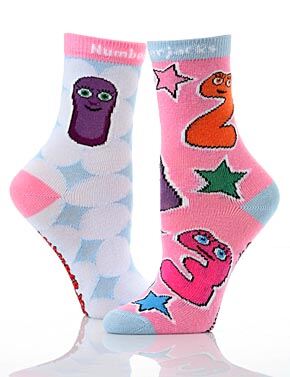 Girls 2 Pair Numberjacks 1 Socks 6 - 8.5 Girls