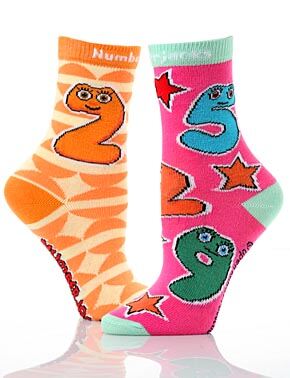 Girls 2 Pair Numberjacks 2 Socks 6 - 8.5 Girls