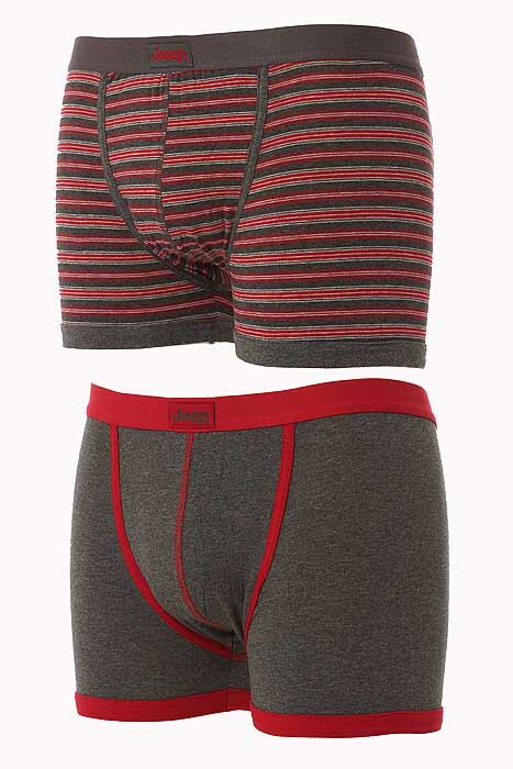 Mens 2 Pair Jeep Redwood & Grey Stripe & Plain Fitted Trunks Redwood - Grey L