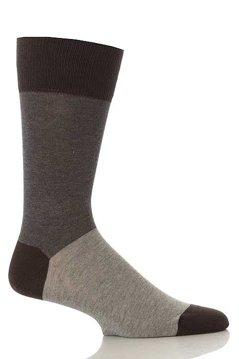Mens 1 Pair John Smedley Sea Island Cotton Block Stripe Socks In 4 Colours Dark Ash