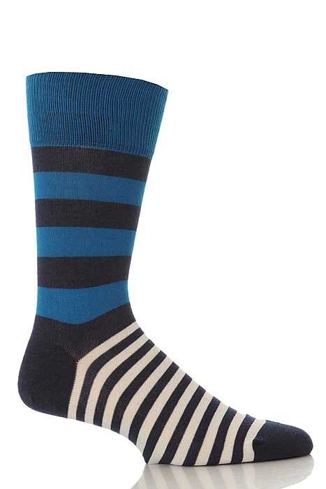 Mens 1 Pair John Smedley Sea Island Cotton Varied Stripe Socks In 4 Colours Flag Red