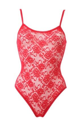 Ladies 1 Pack Elle Nottingham Lace Scoop Neck with Thin Straps Body Stocking In 3 Colours Red