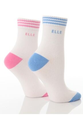 Ladies 2 Pair Elle Non-Cushioned Ankle Sports Socks In 4 Colours White-Pink & Blue