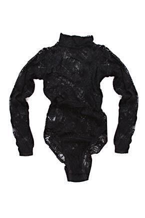 Ladies 1 Pack Elle Lace Polo Neck, Long Sleeved Body Stocking In 2 Colours Black