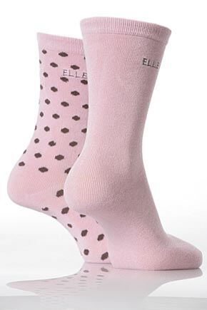 Ladies 2 Pair Elle Plain and Polka Dot Bamboo Socks In 2 Colours Bright Blue