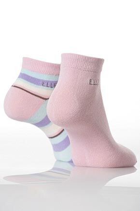 Ladies 2 Pair Elle Plain and Striped Bamboo Trainer Liners In 2 Colours Bright Blue