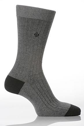 Mens 3 Pair Jeff Banks Cambridge Contrast Heel And Toe, Rib, Cotton Rich Socks Charcoal
