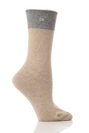 Ladies 1 Pair Calvin Klein Seed Stitch Contrast Cuff Holiday Socks In 4 Colours Iced Wine