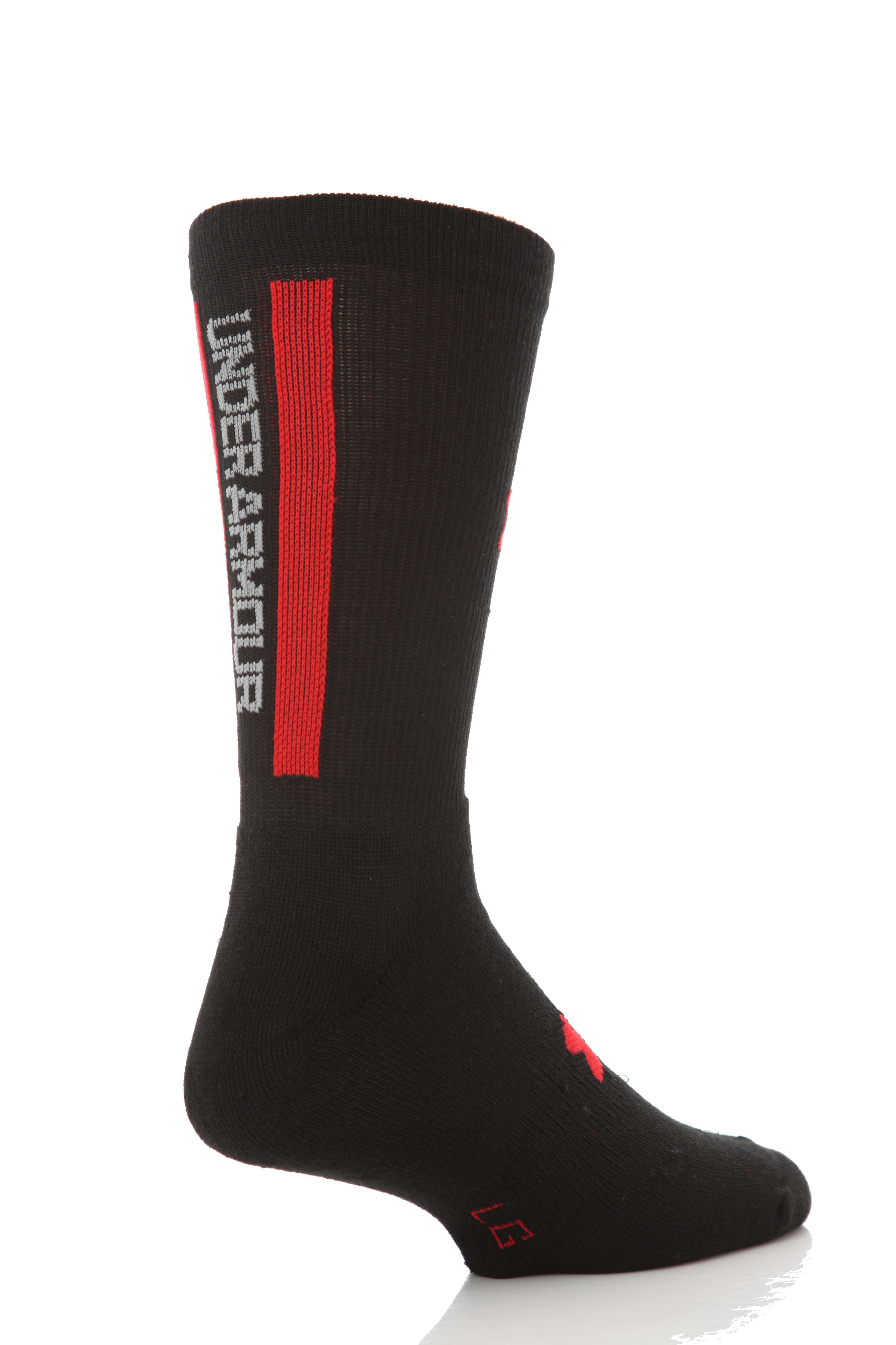 Mens 1 Pair Under Armour 'Armourblock' Racing Stripe Crew Socks In 2 Colours Black-Red M